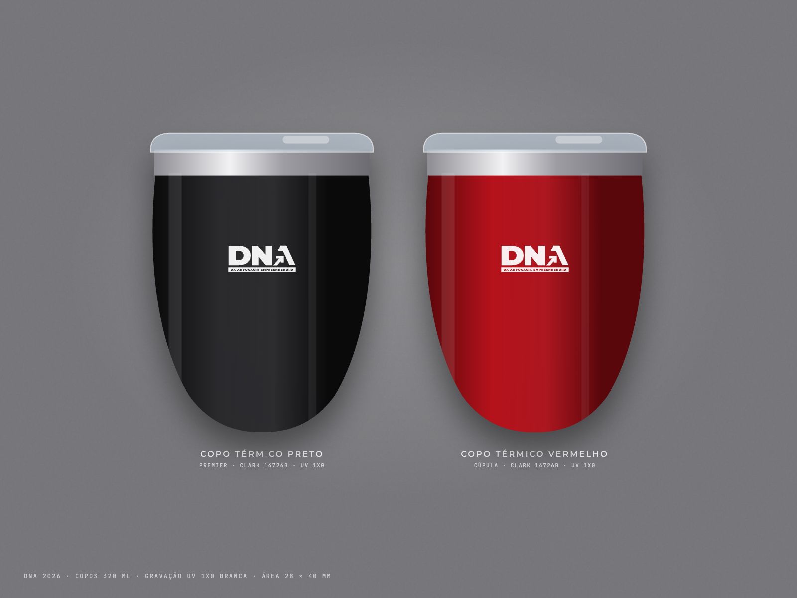Copos térmicos preto e vermelho com a logo